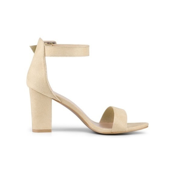 Beige Chunky Heel Open Toe Ankle Strap Heels Size 7 - Picture 3 of 5